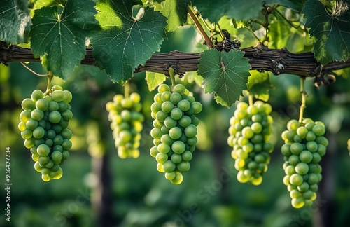 Wallpaper Mural Green grapes hang from the vineyard branches in the warm sun, ready for harvest Torontodigital.ca