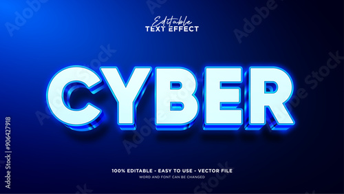 Editable cyber 3d text effect, glow light text style effect