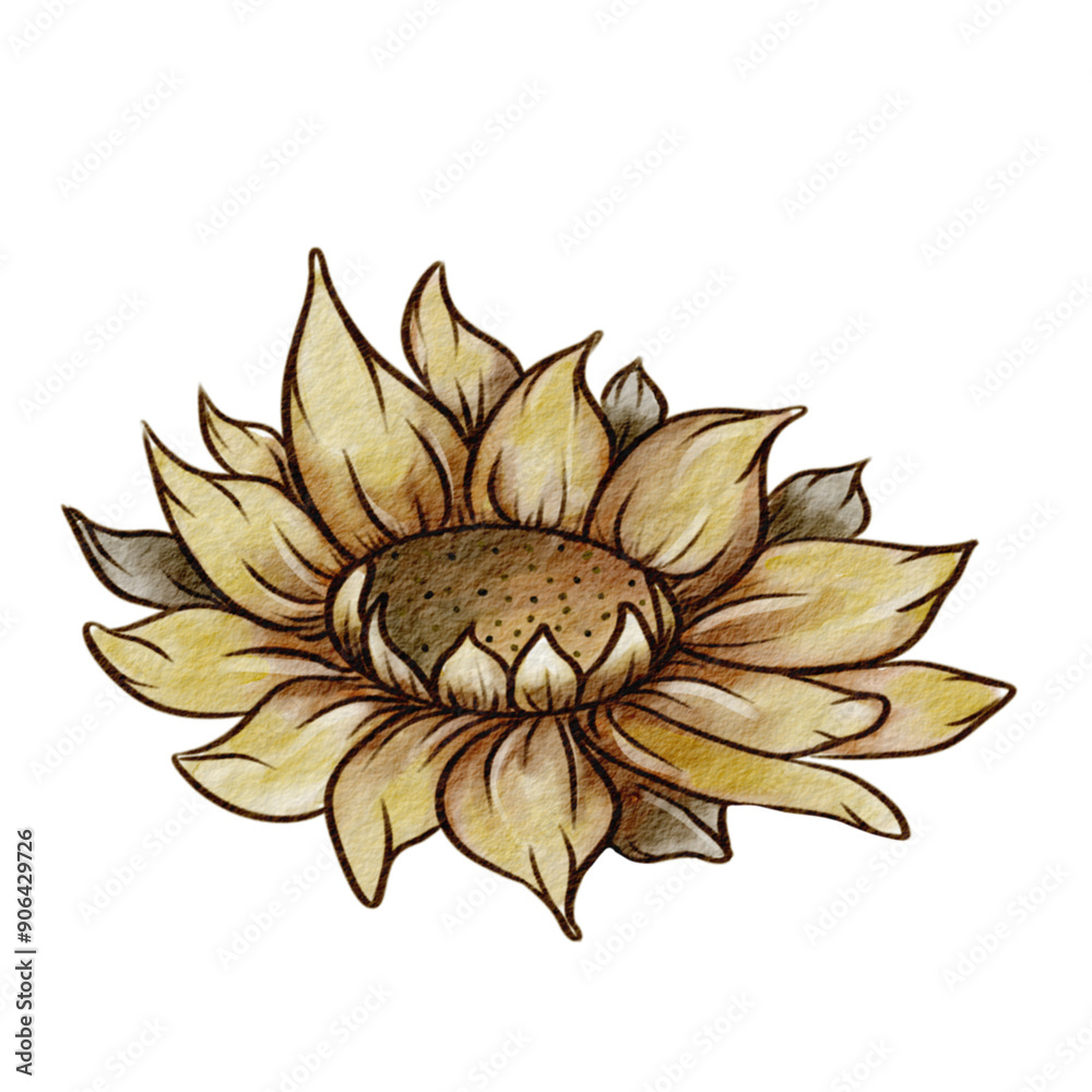 Fototapeta premium Beautiful hand-drawn sunflower illustration with detailed petals and center