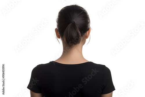 Young woman with long hair back view shot isolated on white background