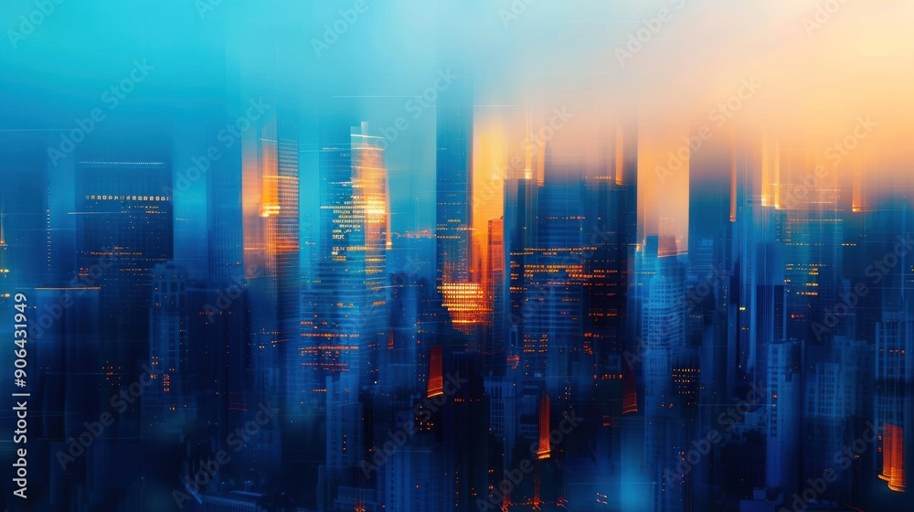 Cityscape with Blurry Towers and Glowing Lights Cityscape with Blurry Towers and Glowing Lights