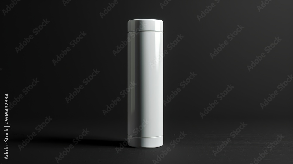 White Thermos Bottle Mockup on Black Background White Thermos Bottle Mockup on Black Background