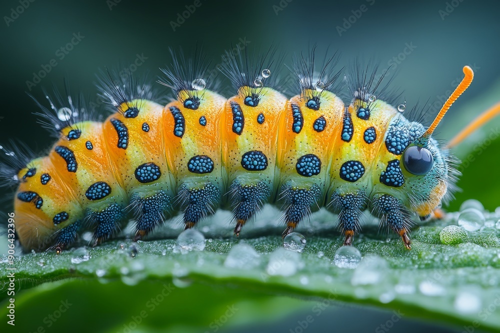 Fototapeta premium Beautiful caterpillar, happy mood. Generative AI