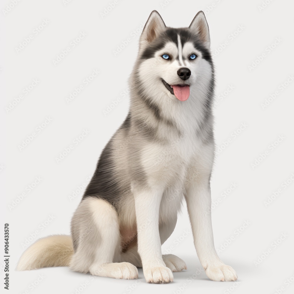 Adorable Siberian Husky with Blue Eyes Sitting and Smiling