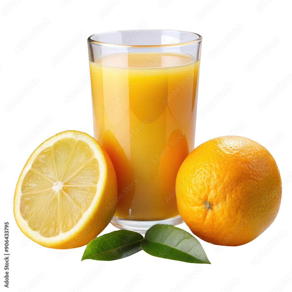Refreshing Glass of Orange Juice with Lemon Slice - Isolated on Transparent Background Refreshing Glass of Orange Juice with Lemon Slice - Isolated on Transparent Background