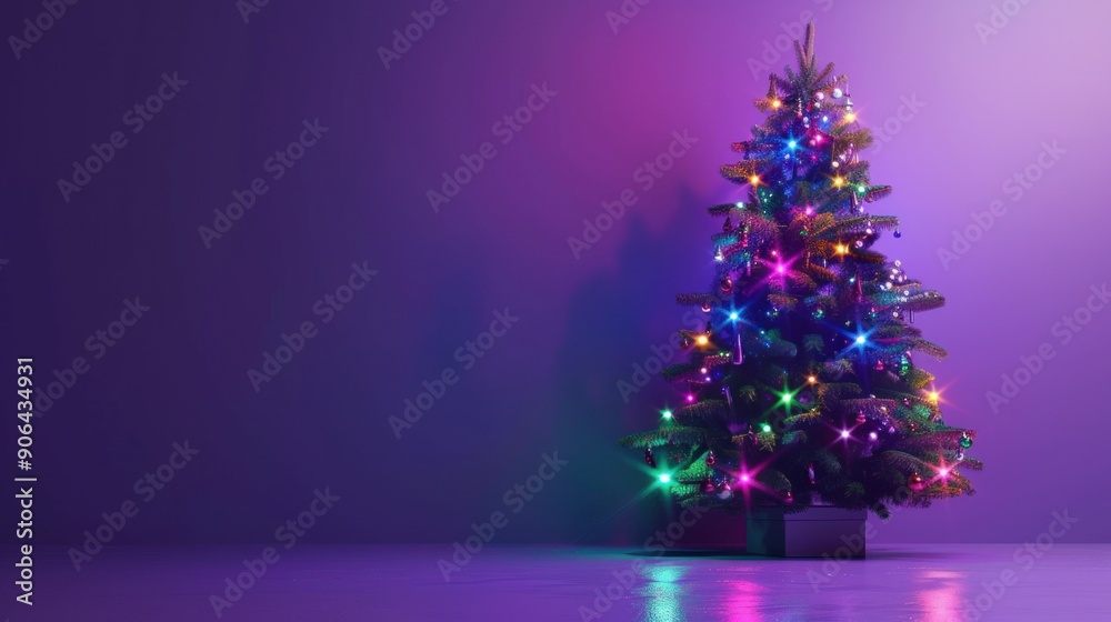 Christmas Tree with Colorful Lights on a Purple Background Christmas Tree with Colorful Lights on a Purple Background