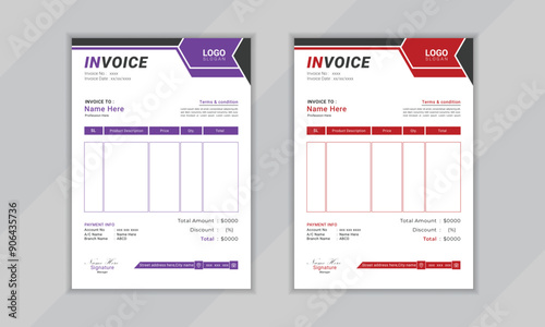 Modern professional corporate business invoice design template vector illustration bill form price invoice. Creative invoice template vector. 