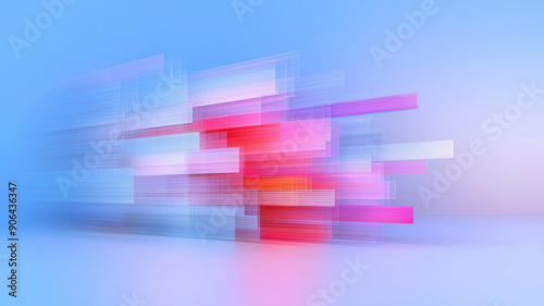 An abstract digital artwork featuring blurred geometric shapes in vibrant colors. The dynamic motion effect creates a sense of speed and energy. Ideal for tech and modern design projects.