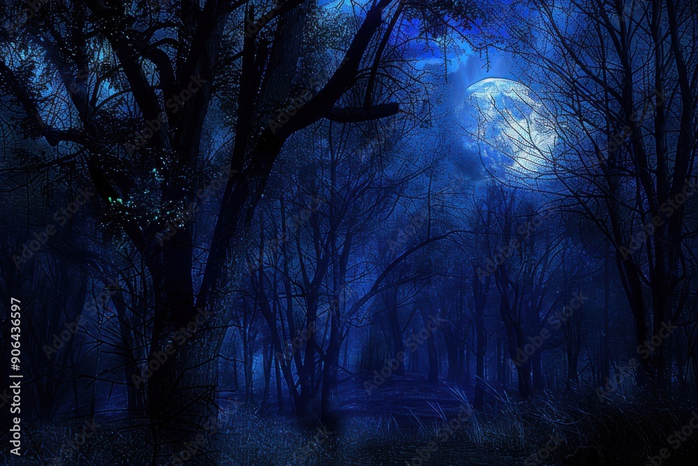 A mystical forest illuminated by the moon's glow, creating a serene and mysterious atmosphere. A mystical forest illuminated by the moon's glow, creating a serene and mysterious atmosphere.