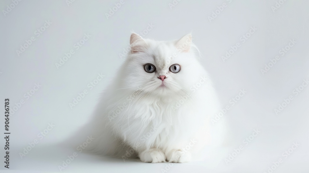 White Persian Cat Portrait Against a White Background White Persian Cat Portrait Against a White Background