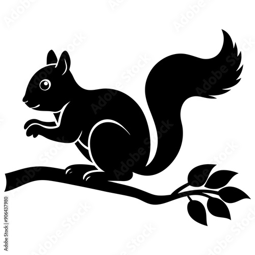 Squirrel on a branch vector silhouette 