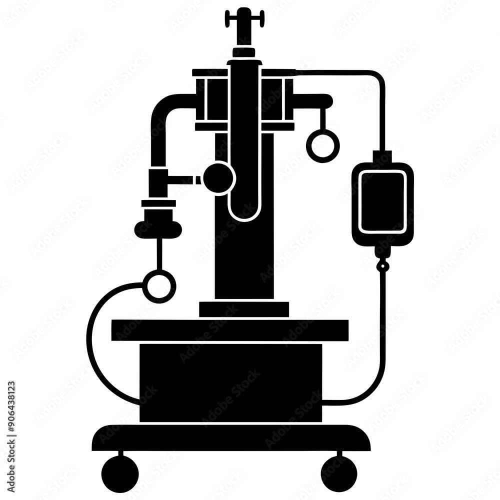 Vector silhouette  of Anesthetic machine white  background