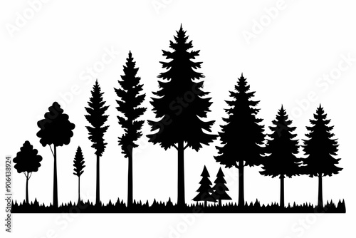Vector silhouettes of trees in different stages of growth on a white background