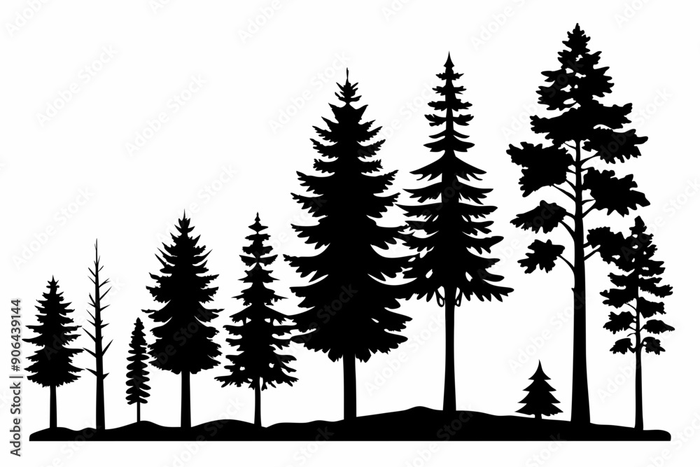 Obraz premium Vector silhouettes of trees in different stages of growth on a white background