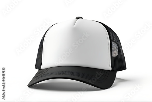 black trucker hat mockup white background high resolution high details vibrant