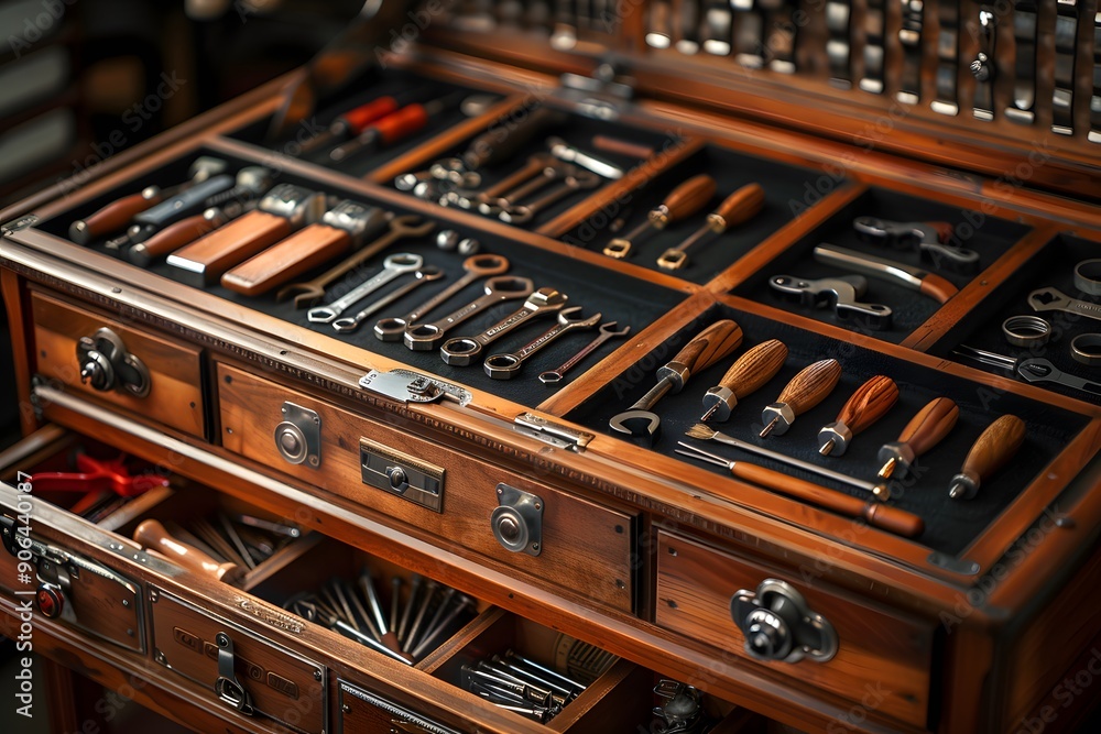 Exquisite Wooden Tool Chest Filled with Precision Tools and Accessories Exquisite Wooden Tool Chest Filled with Precision Tools and Accessories