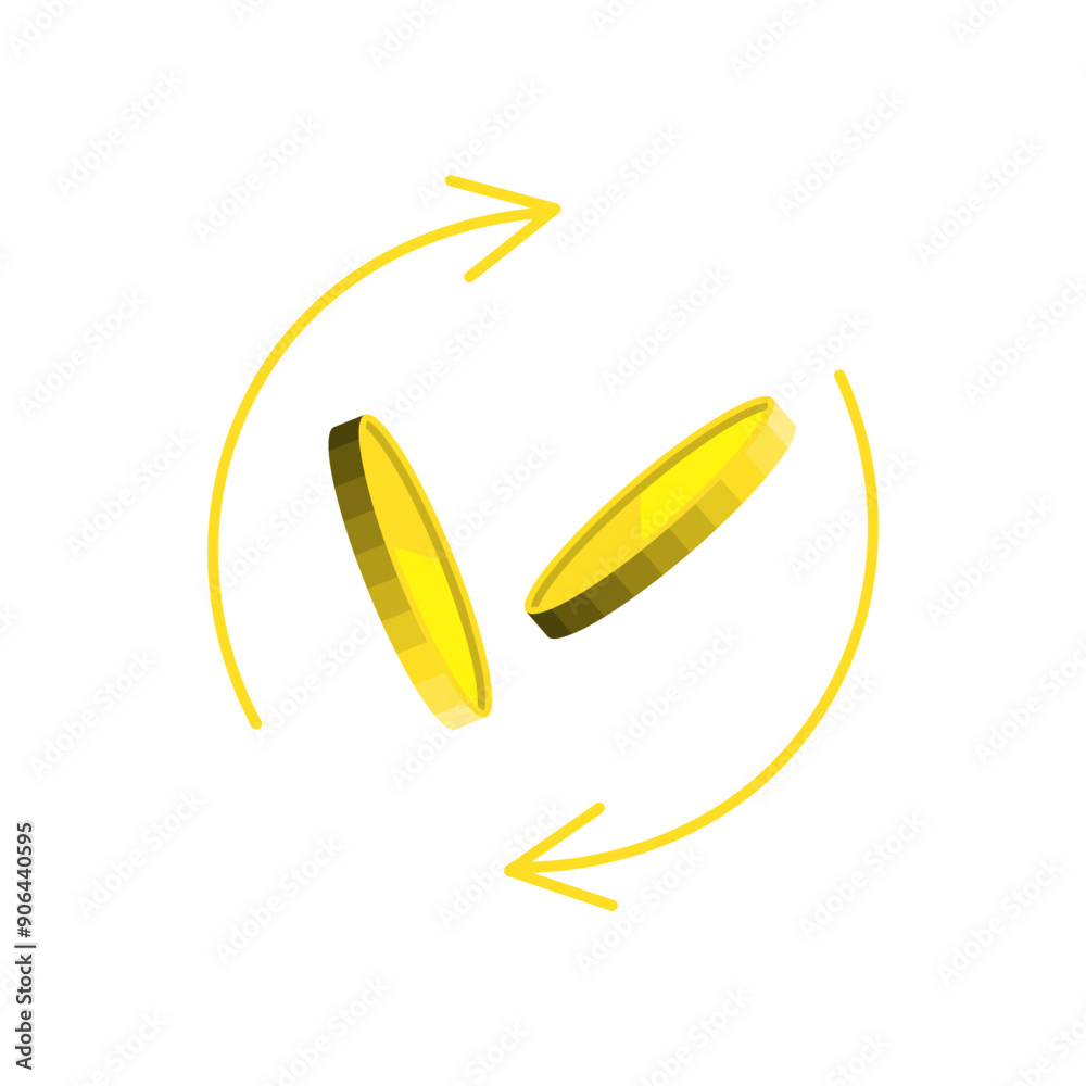 Golden coins spinning in circular motion against a white background during an abstract design concept. Golden coins spinning in circular motion against a white background during an abstract design concept.