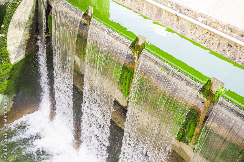 Water dam on the Lech River, in Augsburg, Germany. One of the oldest water supply systems in Europe
