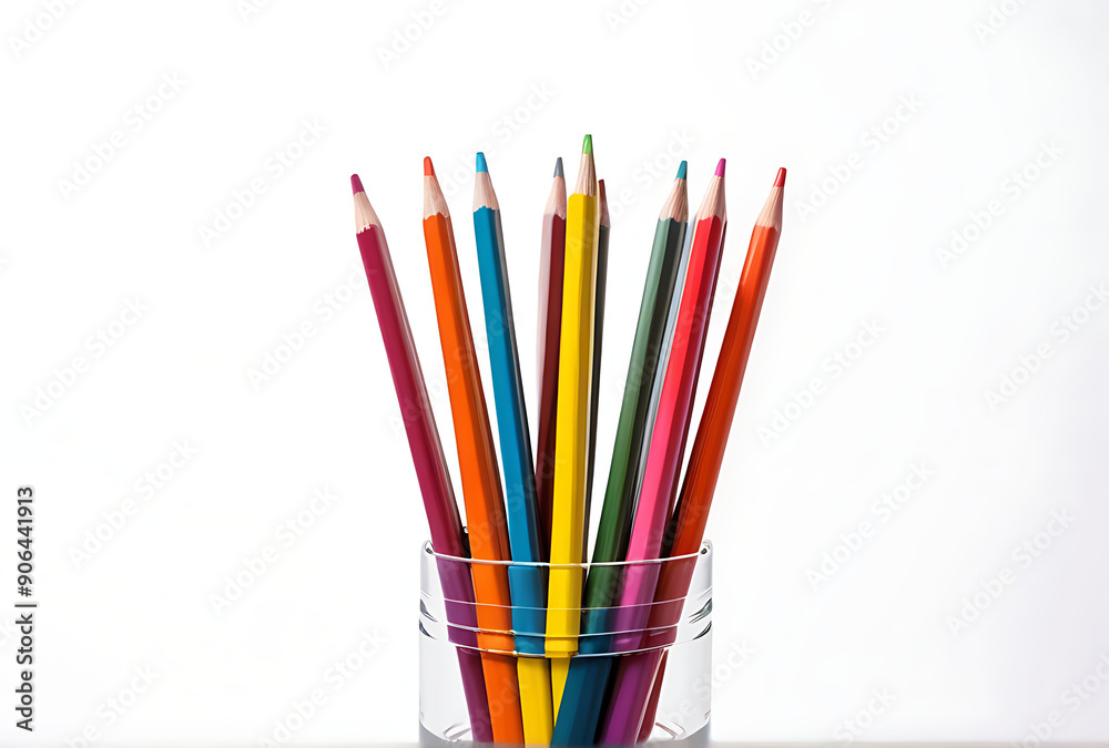 Fototapeta premium holder colored pencils white supplies white high resolution high details vibrant