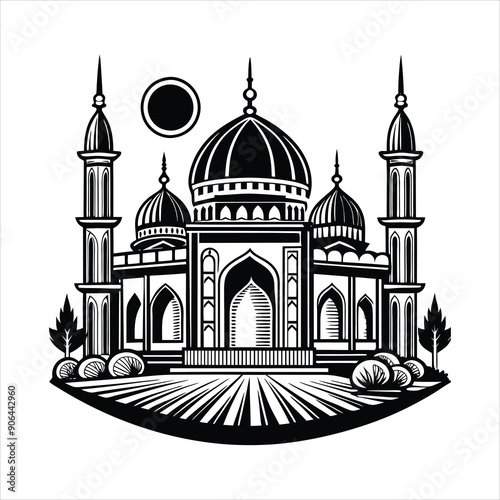 mosque black & White vector