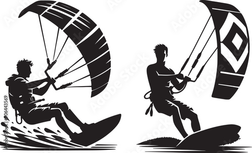 Wind Surfing Silhouette Vector Set