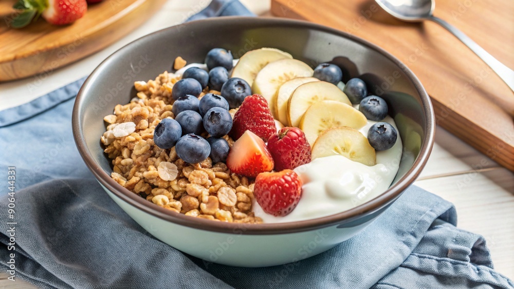 Healthy Breakfast Bowl with Yogurt Granola and Assorted Fresh Fruits