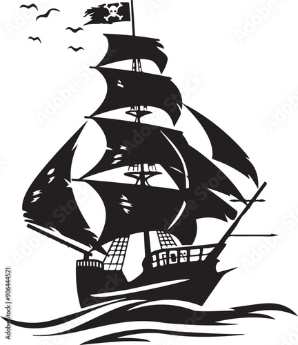 Vintage Pirate Ship Silhouette Vector