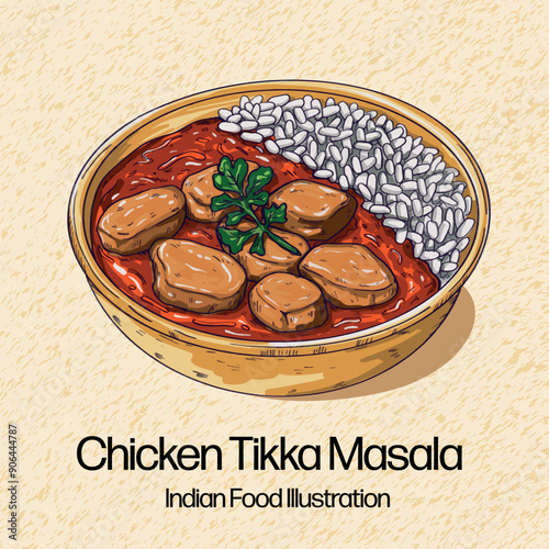Hand Drawn Indian Food illustration Chicken Tikka Masala