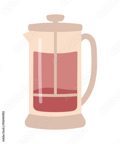 French press for brewing tea and coffee, glass teapot icon vector illustration, grinder