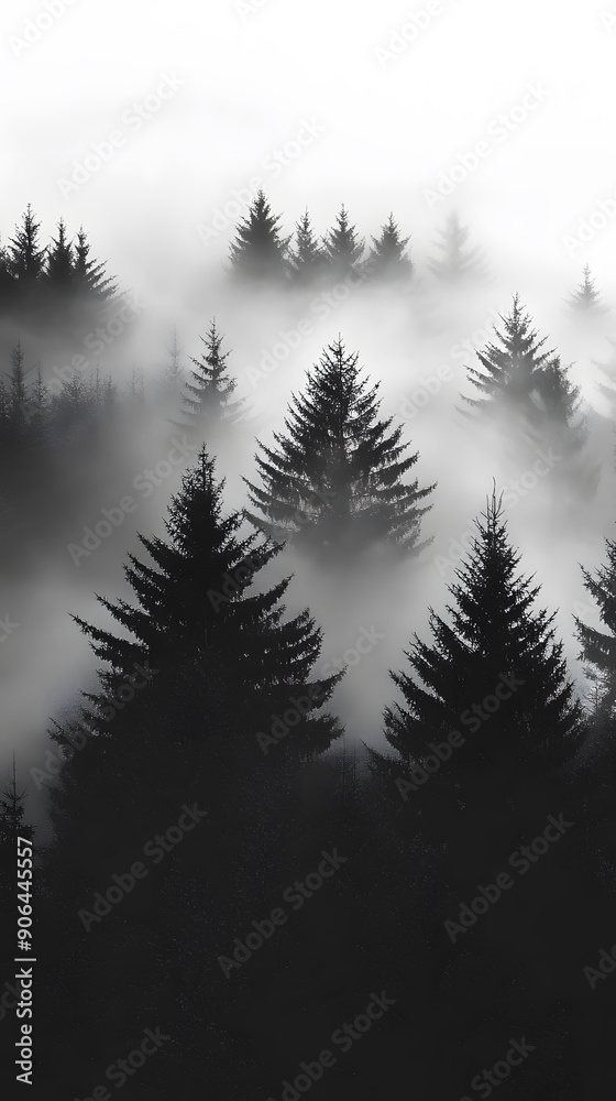 Obraz premium Misty forest monochrome silhouette trees background
