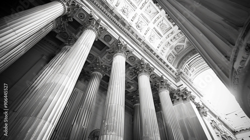 Detail of pillars on the facade of a classic building