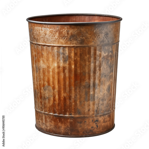 Rusty Metal Trash Can with Vertical Stripes