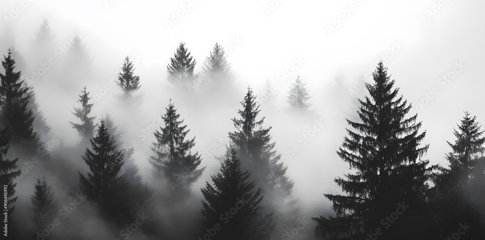 Obraz premium Misty forest monochrome silhouette trees background