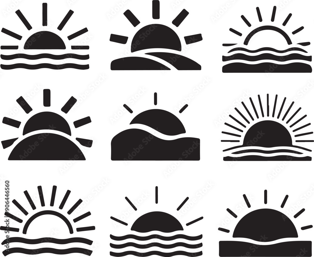 Sun Silhouette Vector Set Sun Silhouette Vector Set