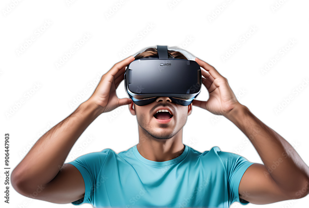surprised man using virtual reality headset white background high resolution high details vibrant surprised man using virtual reality headset white background high resolution high details vibrant
