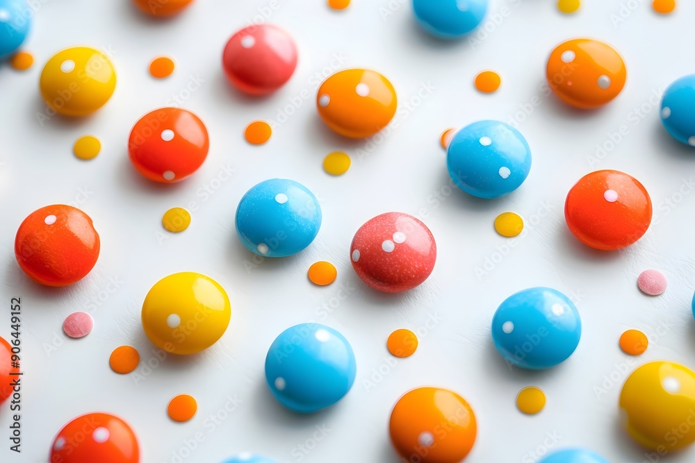 Colorful Candy Dots and Sprinkles on a White Background