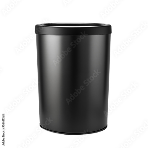 Black Plastic Trash Can with Lid Isolated on White Background