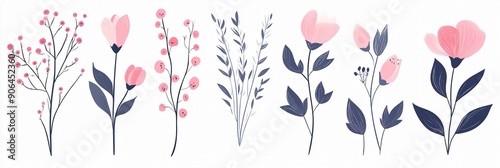 illustration of flowers and leaves for decoration on a white background
