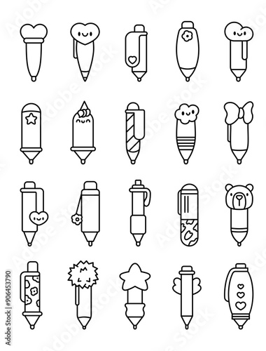 School pens. Coloring Page. Back to school. Hand drawn style. Vector drawing. Collection of design elements.