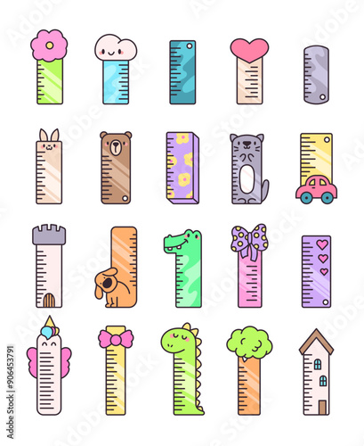 Childish rulers. Back to school. Hand drawn style. Vector drawing. Collection of design elements.
