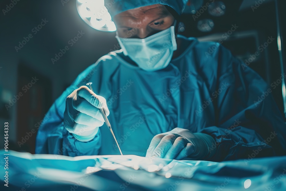 A surgeon in the operating room during an operation A surgeon in the operating room during an operation
