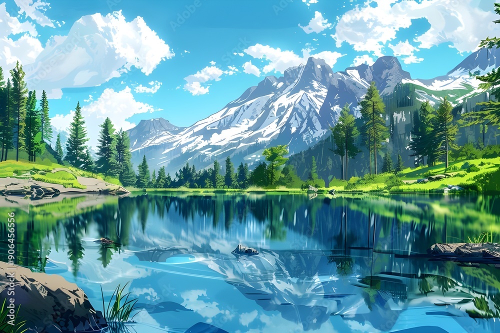 Fototapeta premium Tranquil Mountain Lake with Reflections