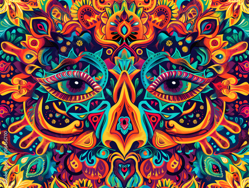 Psychedelic art patterns with intricate designs background illustration