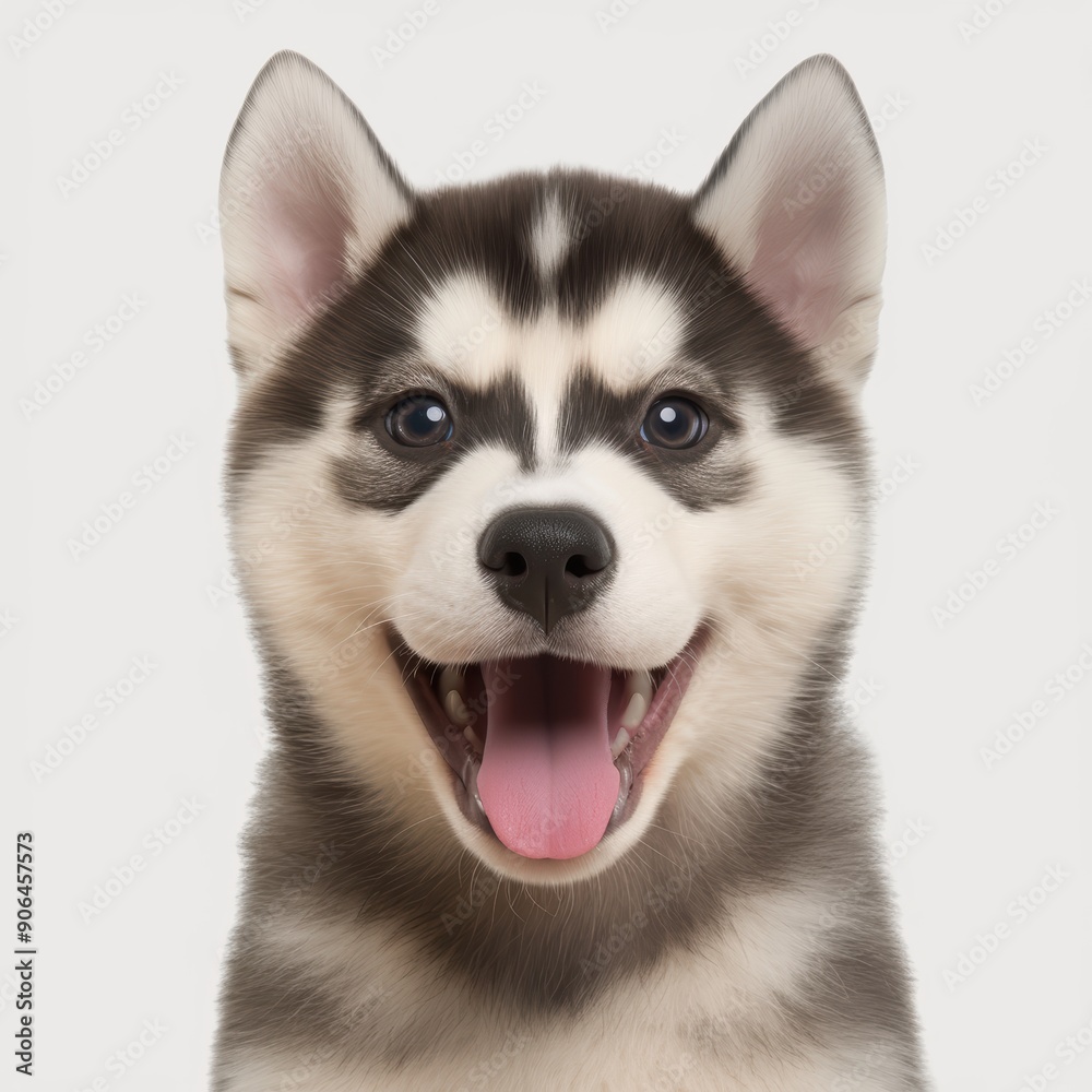Adorable Husky Puppy with Open Mouth and Tongue Out