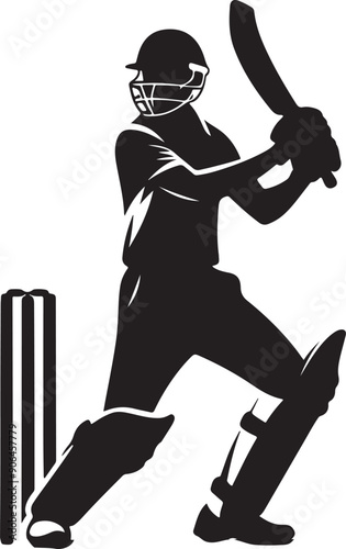 Cricket Player Batsman Silhouette Vector Stylized