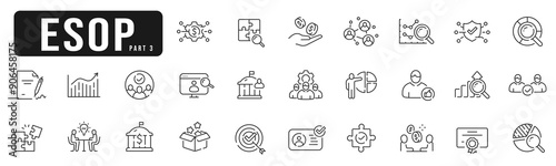 Set of ESOP related line icons. Emploee, plan, ownership, stock, profit etc. Editable stroke. Part 3