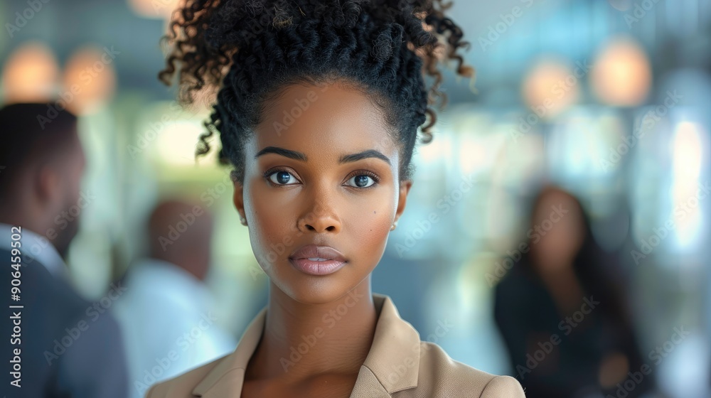 A black woman appearing in public at work, surrounded by bureaucrats casting curious glances and furtively whispering. Generative AI. A black woman appearing in public at work, surrounded by bureaucrats casting curious glances and furtively whispering. Generative AI.