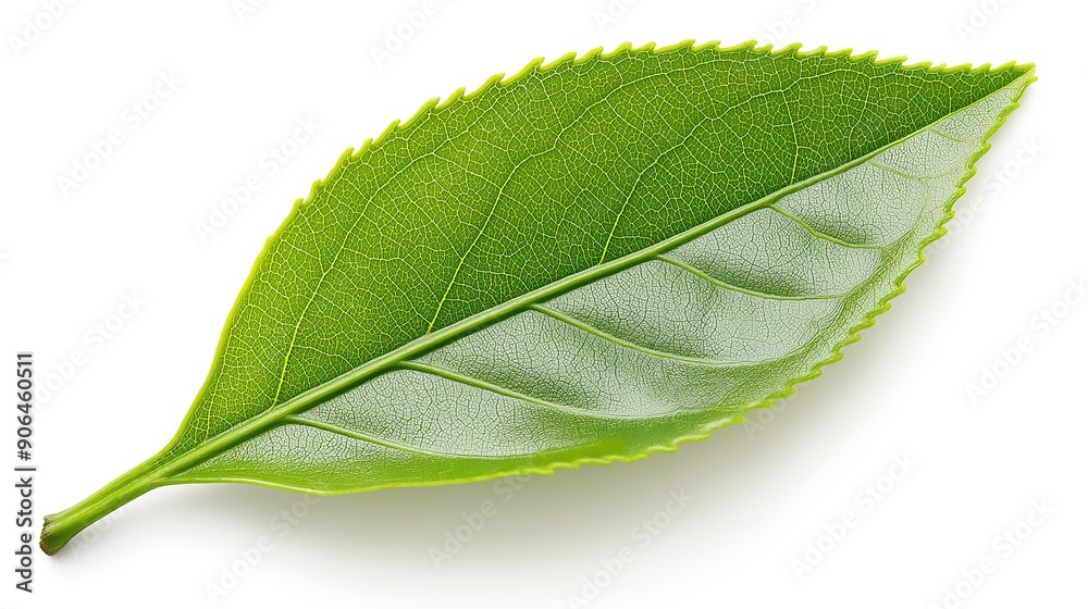 Fototapeta premium one single green chai or tea leaf isolated on white background
