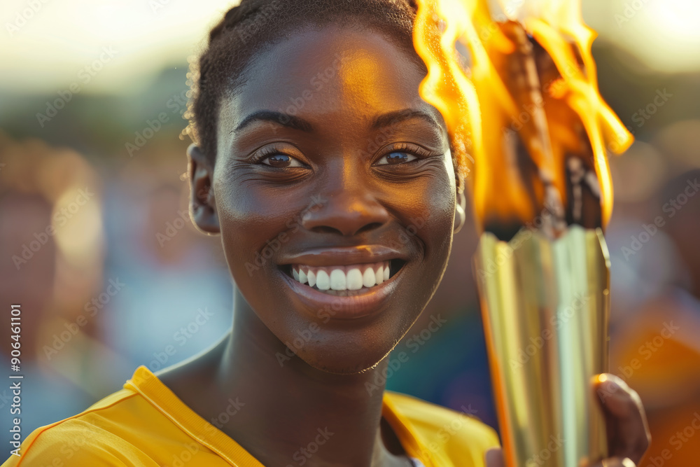 happy black female athlete with the Olympic torch happy black female athlete with the Olympic torch