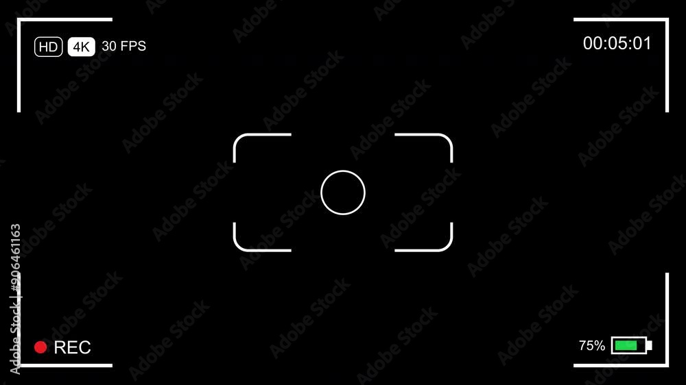 Illustrated frame of the video camera screen overlay on transparent background. 4K Video 